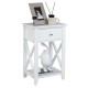 White storage end bedside nightstand with a drawer and bottom shelf, perfect for books and decor in any room.